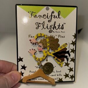 Karen Rossi Fanciful Flights Animal Shopper Signed Lapel Hat Stick Pin